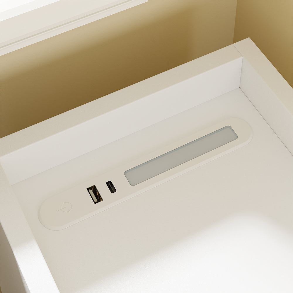 SoBuy FBT178-E-WN Table de Chevet Étroite – 22 cm, Chargeur USB-A & Type-C, Barre LED Tactile, 2 Tiroirs
