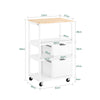 SoBuy FKW111-WN Desserte cuisine à roulettes 53 cm avec plan en bois, tiroir et étagères – Ìlot mobile gain de place blanc naturel