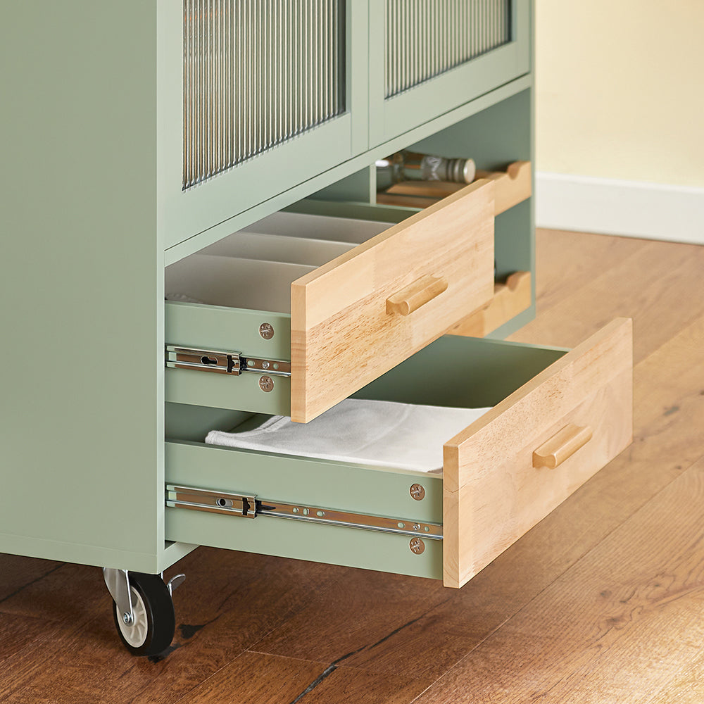 Îlot cuisine SoBuy FKW114-GR – détail des tiroirs coulissants