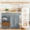 SoBuy FKW129-HG Desserte Cuisine avec Roues Cachées, 2 Tiroirs, Étagères Réglables et Porte-serviette – L115×P68,7×H91 cm, Charge 98 kg, MDF + PB, Gris