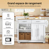 SoBuy FKW129-WN Ìlot Central de Cuisine sur Roulettes – Plan Extensible 44→69 cm, 2 Tiroirs, 2 Portes, Étagères Réglables – 113×91 cm, Blanc