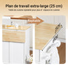 SoBuy FKW129-WN Ìlot Central de Cuisine sur Roulettes – Plan Extensible 44→69 cm, 2 Tiroirs, 2 Portes, Étagères Réglables – 113×91 cm, Blanc