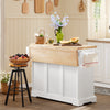 SoBuy FKW41-II-WN Ìlot Central de Cuisine Mobile avec Plan Extensible +25 cm – 3 Tiroirs, Armoire, Porte-Serviettes, 4 Roulettes, Blanc et Bois Naturel