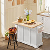 SoBuy FKW41-II-WN Ìlot Central de Cuisine Mobile avec Plan Extensible +25 cm – 3 Tiroirs, Armoire, Porte-Serviettes, 4 Roulettes, Blanc et Bois Naturel
