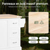 SoBuy FKW41-II-WN Ìlot Central de Cuisine Mobile avec Plan Extensible +25 cm – 3 Tiroirs, Armoire, Porte-Serviettes, 4 Roulettes, Blanc et Bois Naturel