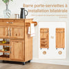 SoBuy FKW45-N Desserte Cuisine en Bois Massif à Roulettes – Range-Bouteilles, Tiroir, 2 Placards, Porte-Serviettes Réversible, 66×38×86 cm, 63 kg, Naturel