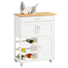 SoBuy FKW45-WN Desserte cuisine bois massif 67 cm avec plan en hévéa, tiroir et casier à vin – Blanc et naturel