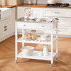SoBuy FKW47-II-W Desserte de Cuisine à Roulettes – Plateau INOX, 1 Tiroir, 2 Étagères, Blanc