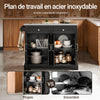 SoBuy FKW71-III-SCH Îlot de Cuisine Mobile avec Plan Inox Extensible 46–71 cm – 2 Tiroirs, Étagères Réglables, Noir