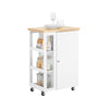 SoBuy FKW75-WN Desserte de Cuisine à Roulettes avec Placard et Étagère Latérale 3 Niveaux – Blanc/Naturel, 60 × 40 × 92 cm