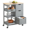 SoBuy FKW79-HG Meuble Cuisine Desserte de Cuisine à roulettes, Desserte Rangement avec 3 Tiroirs et 1 Tablette Amovible, Meub