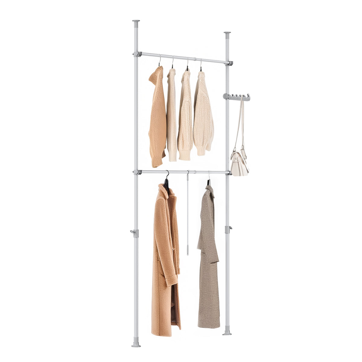 sobuyes.shopG109-II-HG Tringle à Vêtements Télescopique, Portant à Vêtements Robuste, Penderie Ouverte Réglable avec Barres de Su