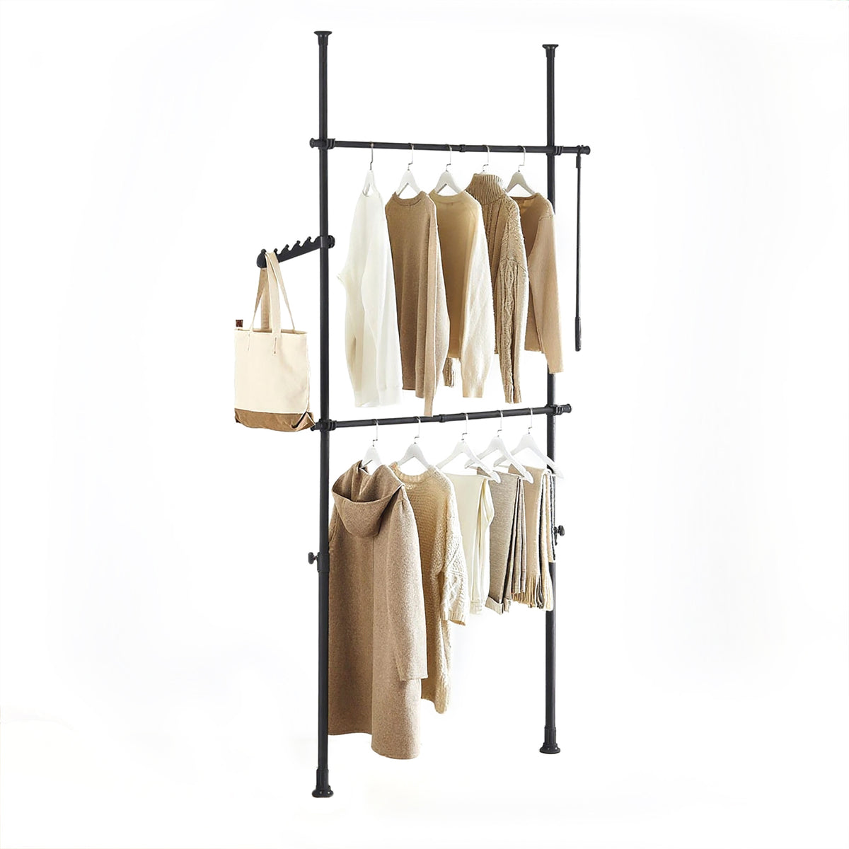 sobuyes.shopG109-II-SCH Tringle à Vêtements Télescopique, Portant à Vêtements Robuste, Penderie Ouverte Réglable avec Barres de S