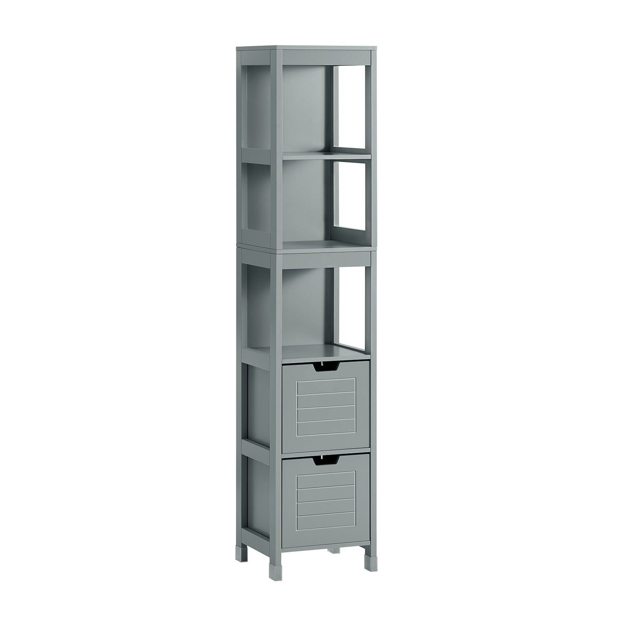sobuyes.shopG126-SG Meuble Colonne Salle de Bain Meuble de Rangement avec 4 Étagères et 2 Tiroirs Modulables Petit Salle de Bain