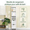 sobuyes.shopG126-W Colonne de Salle de Bain – 4 Étagères, 2 Tiroirs, Anti-Basculement, 30×30×144 cm, Blanc