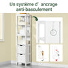 sobuyes.shopG126-W Colonne de Salle de Bain – 4 Étagères, 2 Tiroirs, Anti-Basculement, 30×30×144 cm, Blanc