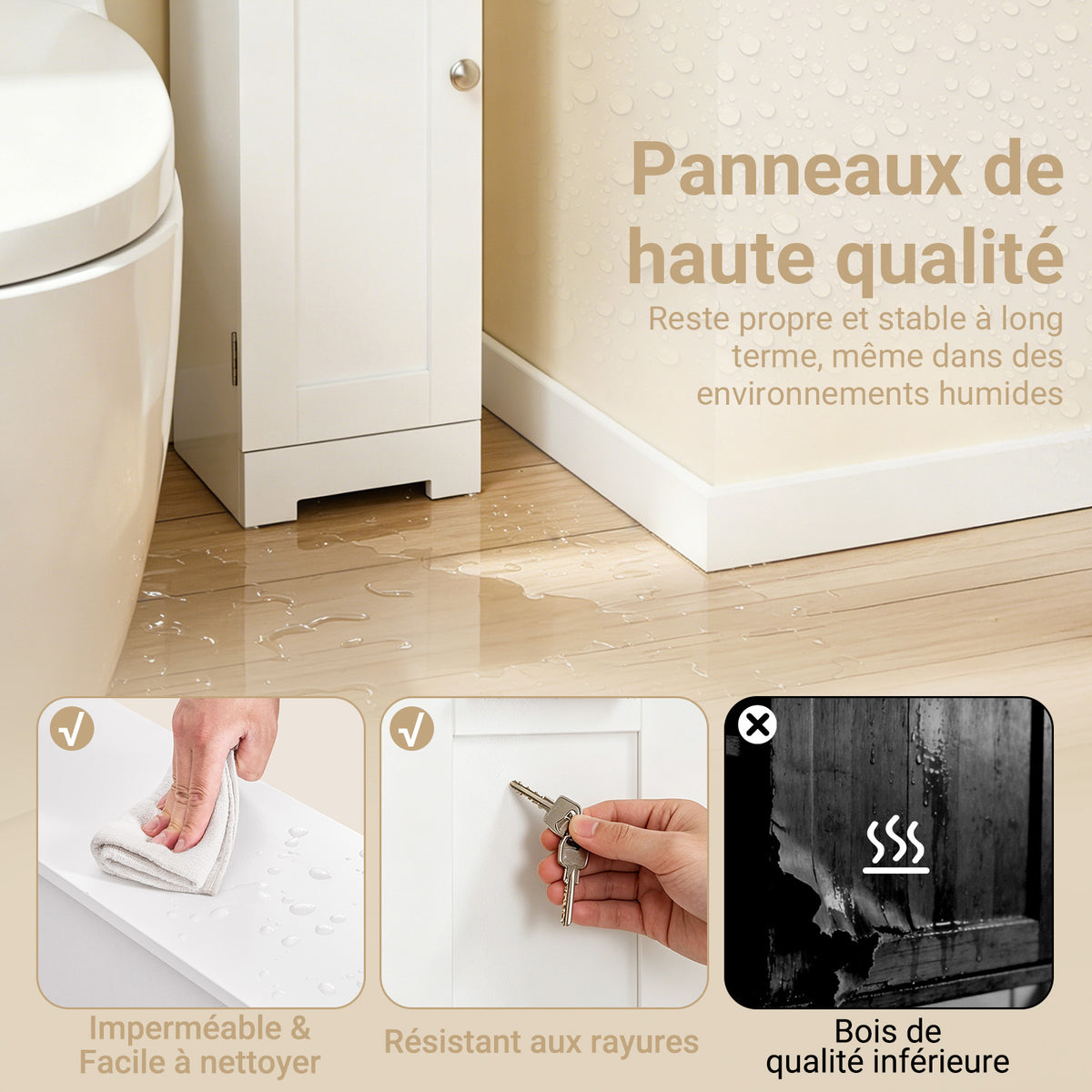 sobuyes.shopG177-II-W Meuble Salle de Bain 20 cm de Largeur sur Pied avec Support Papier et Porte - Petit Meuble WC Rangement Gain de Place Blanc