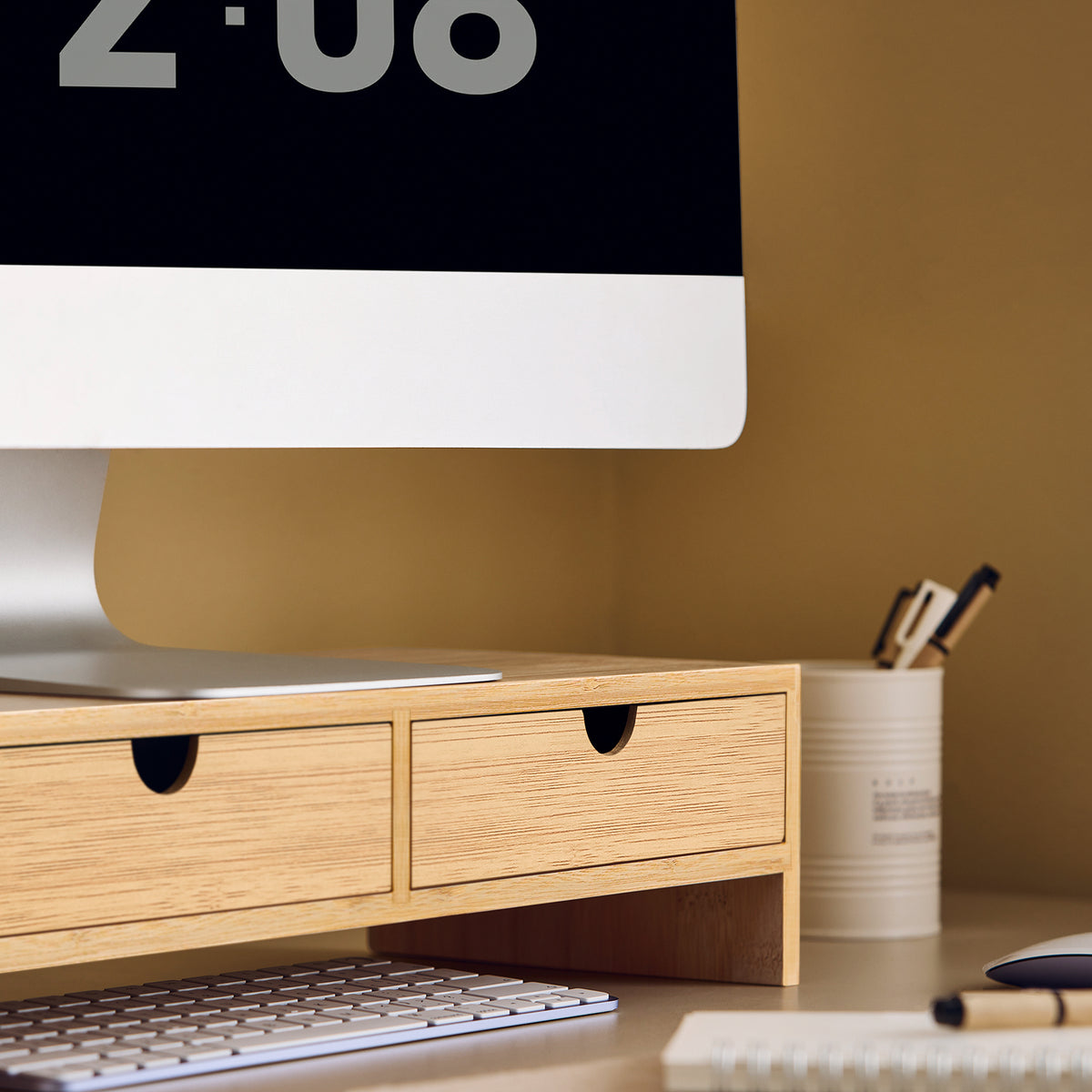 sobuyes.shopG198-N Support d'écran d'ordinateur de Support de Moniteur de bambou avec 2 Tiroirs