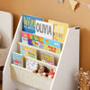 sobuyes.shopG225-W Bibliothèque Enfant Rangement Jouet Enfant avec 4 Poches Tissu Étagère Chambre pour Jouet et Livre Bibliothèque Meuble de Rangement Blanc 62x30x71cm
