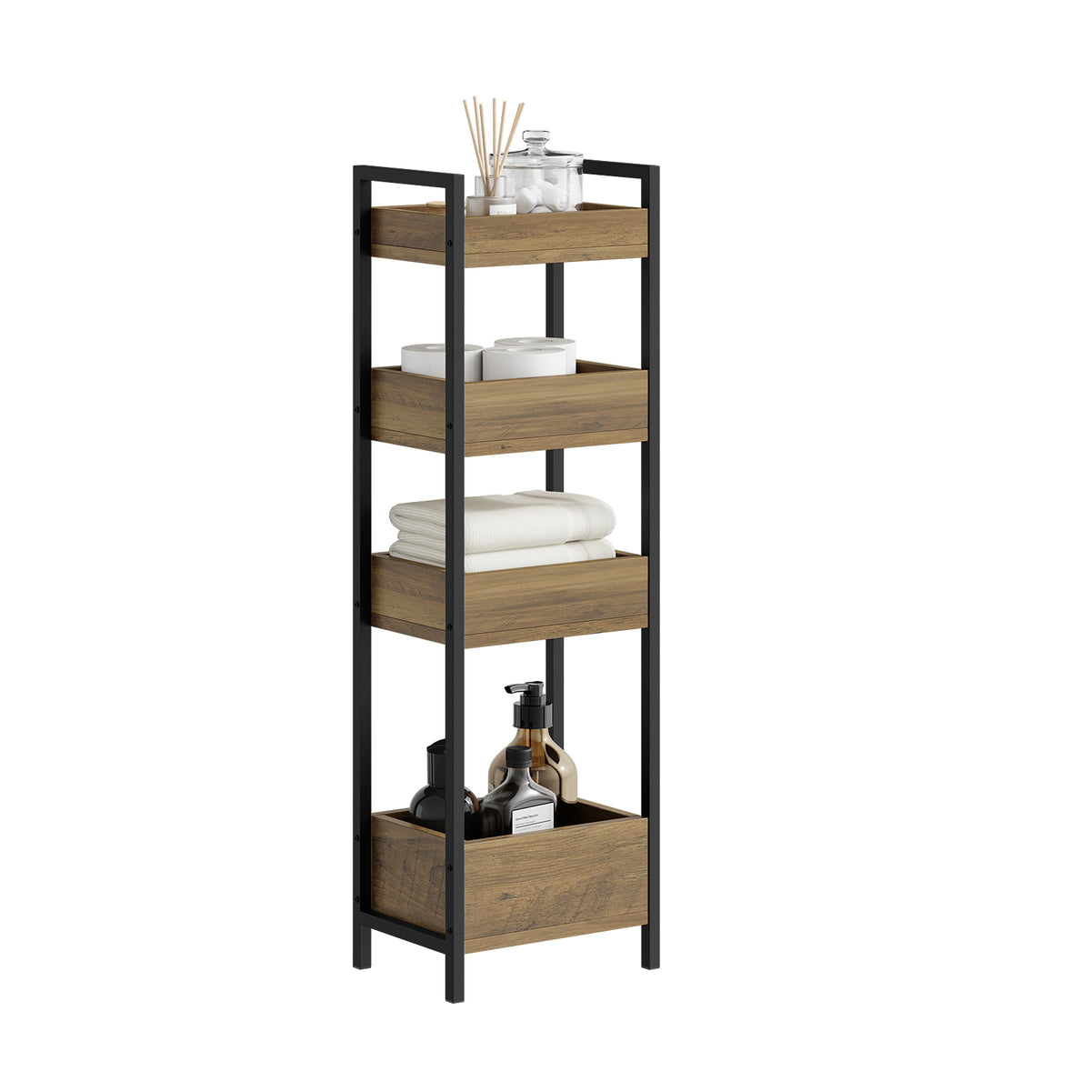 sobuyes.shopG226-H-F Étagère WC Étroite 20 cm – Meuble Rangement Toilette Gain de Place, 4 Étagères Compartimentées, Style Indust