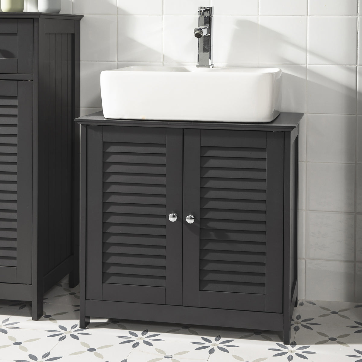 sobuyes.shopG237-DG Meuble sous Lavabo avec Étagères Ajustables, Résistant à l’Humidité, pour Salle de Bain et WC, Rangement Optimisé – L60×P35×H58 cm, MDF, Gris