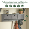 sobuyes.shopG282-HG Porte-Manteau Mural avec 5 Crochets et 3 Paniers, pour Entrée et Couloir, Design Fonctionnel, Usage Quotidien – L100×P20×H30 cm, Bois, Gris