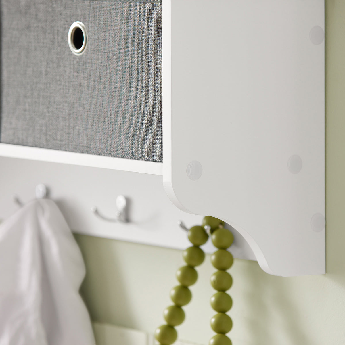 sobuyes.shopG282-W Porte-Manteau Mural avec 5 Crochets et 3 Paniers, pour Entrée et Couloir, Design Fonctionnel, Usage Quotidien – L100×P20×H30 cm, Bois, Blanc