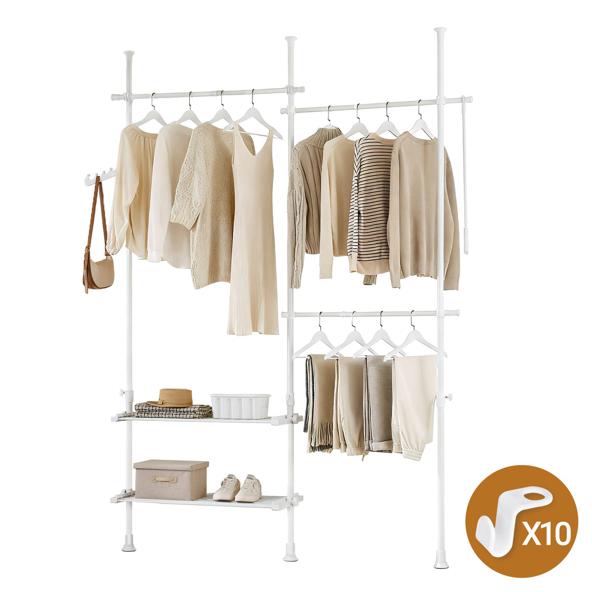 sobuyes.shopG34-II-W Portant à vêtements télescopique robuste – Penderie ouverte réglable avec tringles et étagères, Porte-mantea