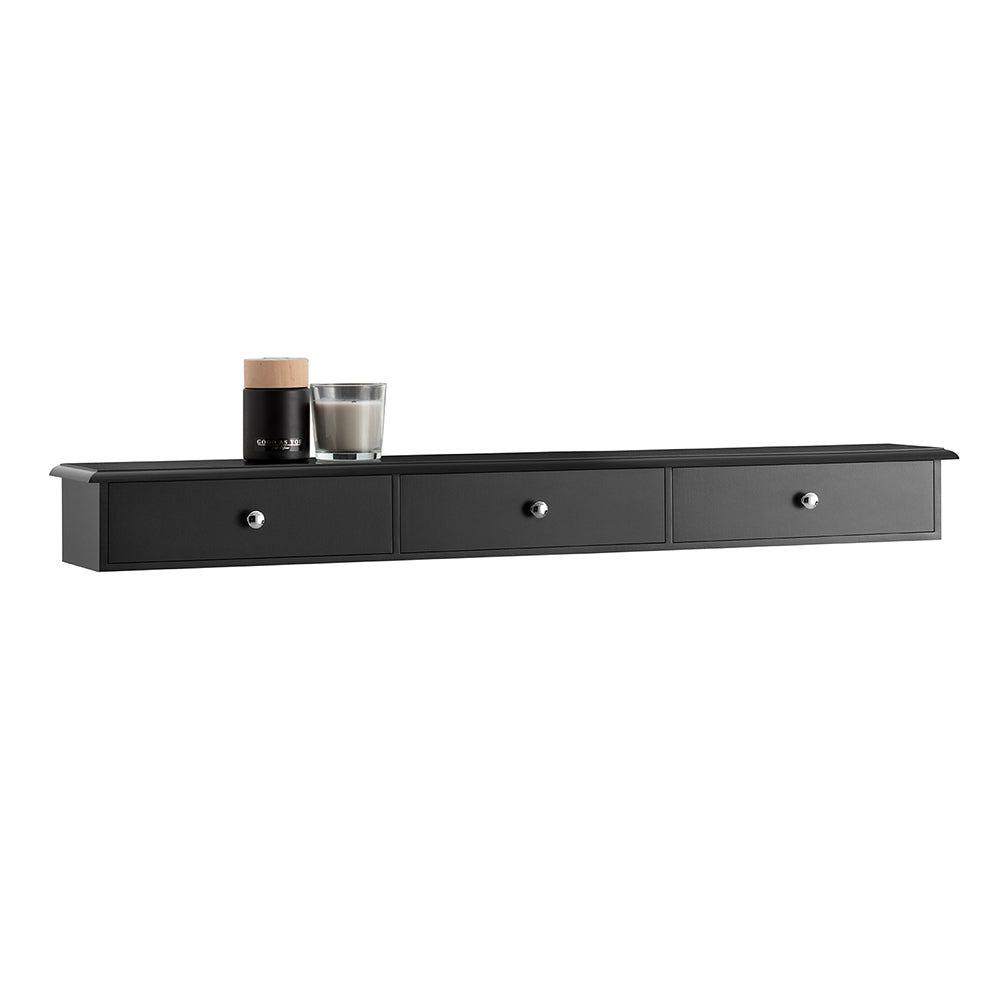 sobuyes.shopG43-L-SCH Etagere Murale avec 3 Tiroirs - Étagère Flottante Moderne pour Entrée, Salon, Cuisine & Chambre - Noir 94x1