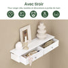 sobuyes.shopG43-W Etagere Murale avec 2 Tiroirs - Étagère Flottante Moderne pour Entrée, Salon, Cuisine & Chambre - Blanc 64x15x10cm