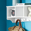 sobuyes.shopG48-L-W Portemanteau Étagère Murale Porte-Manteau Salle de Bain Meuble d’Entrée avec 4 Compartiments de Rangement Et 5 Crochets Blanc