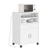 SoBuy FSB09-E-W Desserte de Cuisine avec Station de Charge 4-en-1 – Roulettes ou Pieds, 1 Tiroir, 2 Portes, Étagère Réglable,