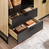 SoBuy FSB103-N Buffet Cuisine avec Niche Micro-Ondes et Étagère Réglable – L107 × P40 × H85 cm, Chêne / Noir
