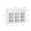 SoBuy FSB77-W Buffet Cuisine avec 3 Portes Vitrées et 2 Tiroirs, pour Cuisine et Salle à Manger, Rangement Optimisé, Design Fonctionnel – L119×P40×H90 cm, Blanc