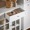 SoBuy FSB77-W Buffet Cuisine avec 3 Portes Vitrées et 2 Tiroirs, pour Cuisine et Salle à Manger, Rangement Optimisé, Design Fonctionnel – L119×P40×H90 cm, Blanc