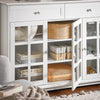 SoBuy FSB77-W Buffet Cuisine avec 3 Portes Vitrées et 2 Tiroirs, pour Cuisine et Salle à Manger, Rangement Optimisé, Design Fonctionnel – L119×P40×H90 cm, Blanc