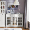 SoBuy FSB77-W Buffet Cuisine avec 3 Portes Vitrées et 2 Tiroirs, pour Cuisine et Salle à Manger, Rangement Optimisé, Design Fonctionnel – L119×P40×H90 cm, Blanc