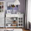 SoBuy FSB77-W Buffet Cuisine avec 3 Portes Vitrées et 2 Tiroirs, pour Cuisine et Salle à Manger, Rangement Optimisé, Design Fonctionnel – L119×P40×H90 cm, Blanc