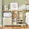 SoBuy FSB81-MI Buffet Cuisine avec Espace Micro-Ondes et Range-Bouteilles, pour Cuisine et Salle à Manger, Rangement Optimisé – L120×P40×H90 cm, Beige