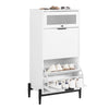 SoBuy FSB95-W Armoire à Chaussures 2 Abattants et 1 Porte en Verre, Meuble d'Entrée Design – 59x40x115 cm, Blanc