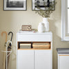 SoBuy FSB97-WN Buffet Bas Blanc et Bambou – 1 Tiroir, 2 Portes, Étagères Réglables, 60×34×85 cm