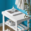 SoBuy FSR02-K-W Banc à Chaussures en Bambou avec Assise et Étagère de Rangement pour Entrée – 50x29x46 cm, Blanc