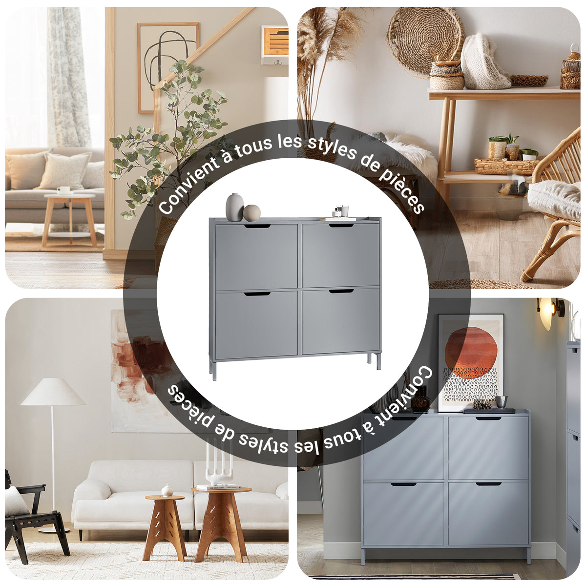 SoBuy FSR100-HG Armoire à Chaussures Ultra-Slim 19 cm – 4 Abattants, 8–12 Paires, Anti-Basculement, Gris, 100×19×91 cm