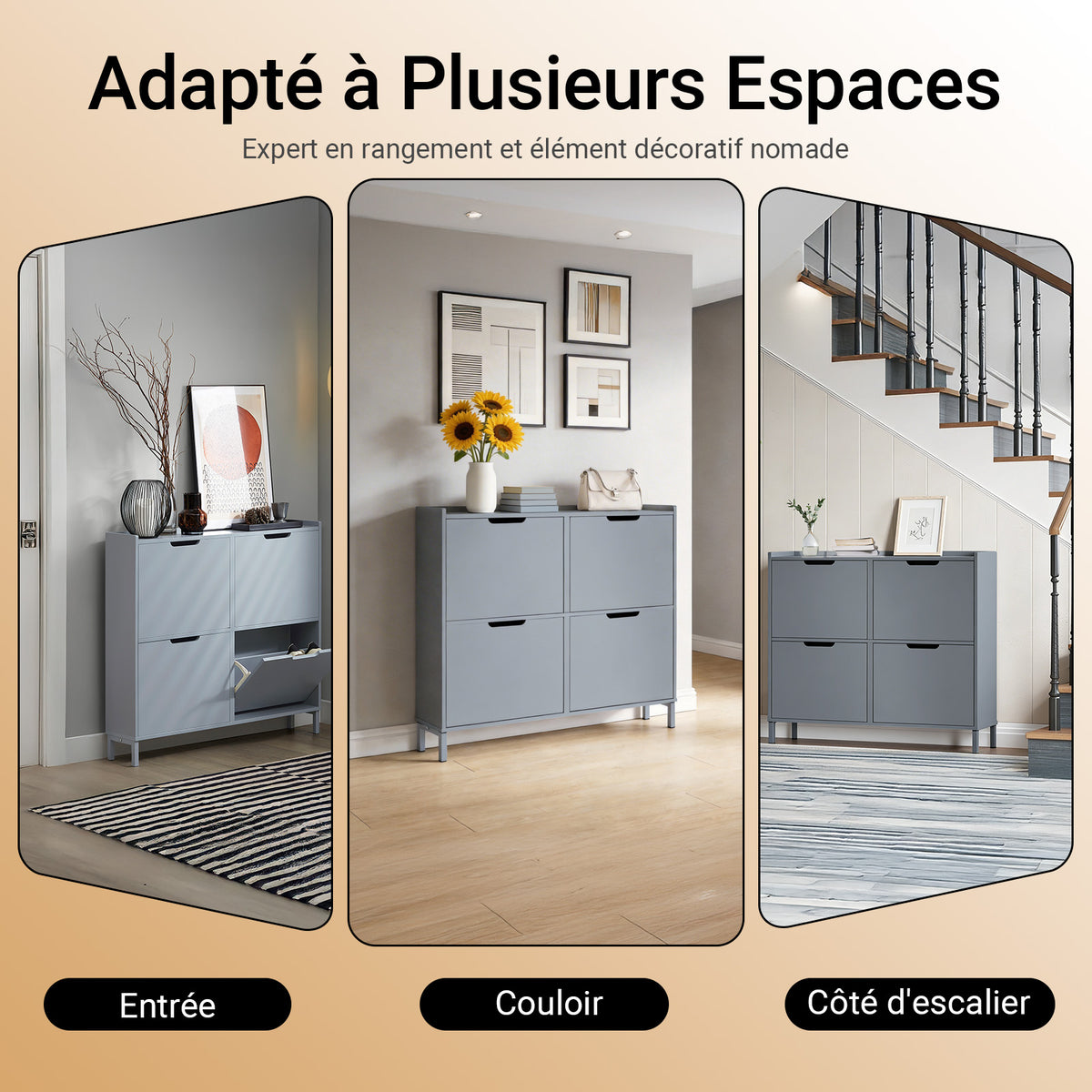 SoBuy FSR100-HG Armoire à Chaussures Ultra-Slim 19 cm – 4 Abattants, 8–12 Paires, Anti-Basculement, Gris, 100×19×91 cm
