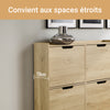 SoBuy FSR100-N Armoire à chaussures ultra-slim 19 cm – 4 abattants, 8 à 12 paires, anti-basculement, Naturel, 100×19×91 cm