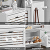 SoBuy FSR108-W Armoire à Chaussures 3 Abattants avec 2 Crochets et Porte-Manteau – 55×30×112 cm, 45 kg, MDF + Bambou, Blanc