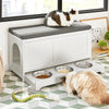 SoBuy FSR136-W Banc à Chaussures avec Coussin Rembourré, 2 Portes et Maison pour Chat Intégrée pour Entrée – 90x36x44 cm, Blanc