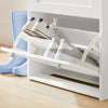 SoBuy FSR144-WN Armoire à Chaussures avec 3 Abattants et 2 Crochets – L59×P26×H116 cm, Charge 30 kg, Blanc et Naturel