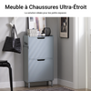 SoBuy FSR151-HG Armoire à Chaussures 2 Abattants Ultra-Slim 19cm, Rangement Compact pour Entrée Couloir – 50x19x91 cm, Gris