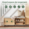 SoBuy FSR154-N Banc à Chaussures avec Coussin Rembourré, 2 Portes Coulissantes Façade Rotin Tissé pour Entrée – 110x40x49 cm, Naturel